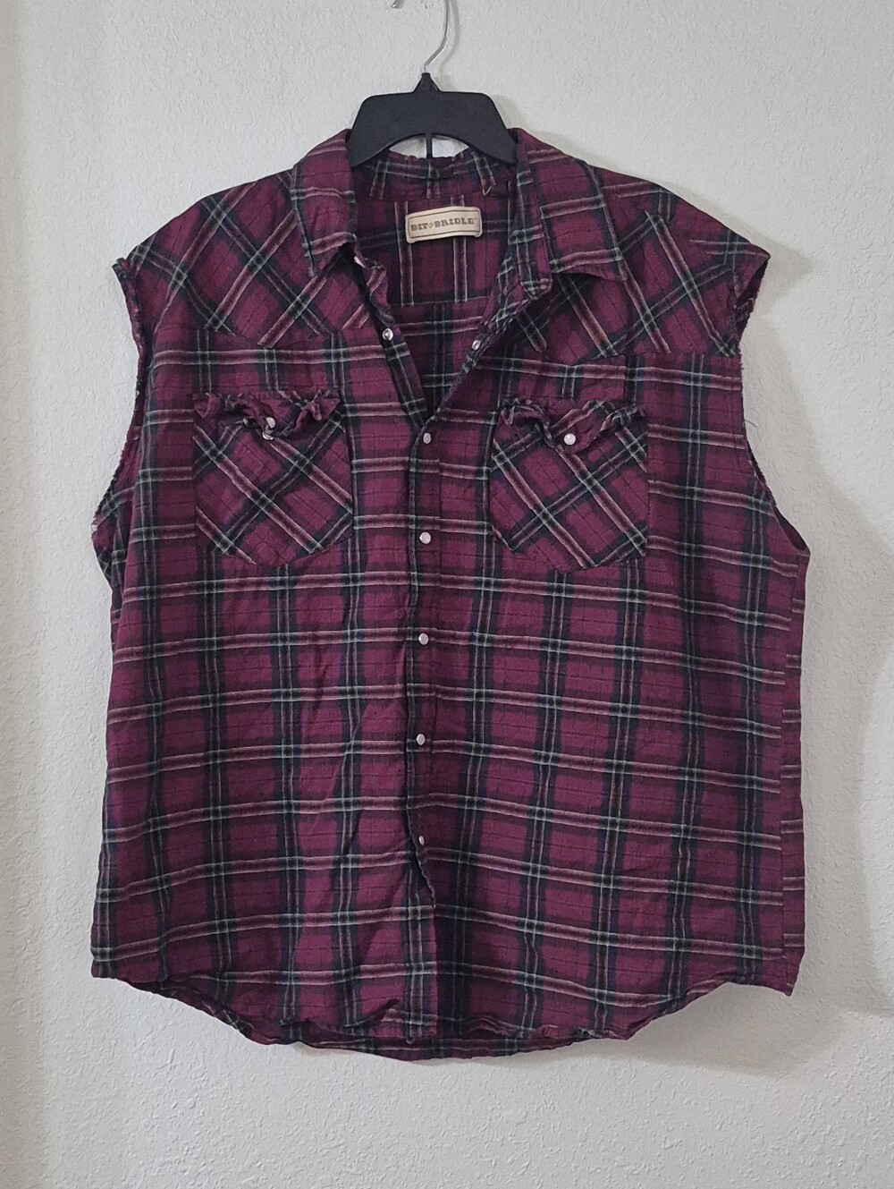 Bit & Bridle Burgundy Plaid Sleeveless Button-Down Shirt